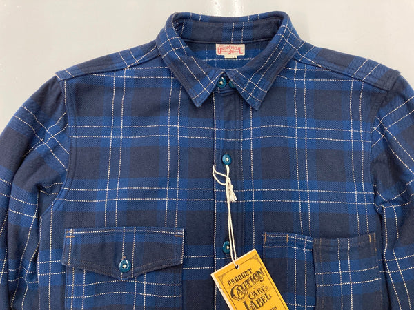 フリーホイーラーズ FREEWHEELERS UNION SPECIAL OVERALLS ブライストン メカニックシャツ 1930s style ネルシャツ ガチャポケ 青 紺 2433005 長袖シャツ チェック ネイビー 104MT-2258