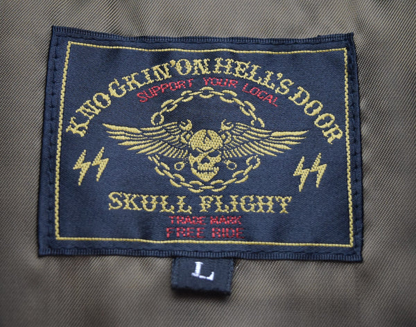 スカルフライト SKULL FLIGHT QUILTING LEATHER YOKE VEST レザー切替 中綿ベスト シンサレート ベスト ブラック Lサイズ 103MT-3325