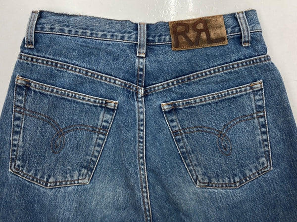 ダブルアールエル RRL 90s DENIM PANTS デニム パンツ ボタンフライ ジーパン ジーンズ USA製 Ralph Lauren インディゴ 青 ロゴ R001 デニム ブルー 30/32 104MB-231