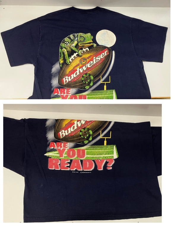 ヴィンテージ vintage 90s 90's DELTA Budweiser ARE YOU READY FOR SOME FOOTBALL? ©1998 バドワイザー カエル フロッグ FLOG Tシャツ ネイビー Lサイズ 101MT-2960