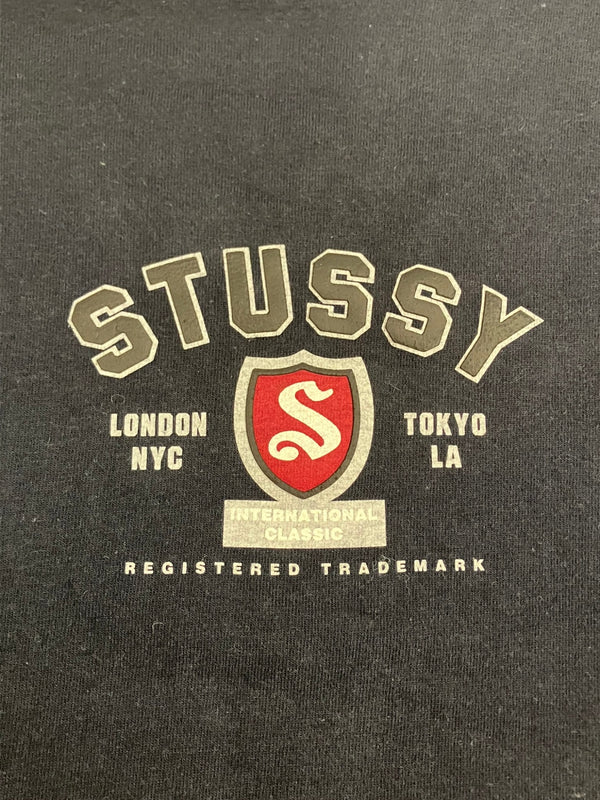 ステューシー STUSSY 90’s~00's OLD STUSSY 銀タグ シールド Sロゴ アメリカ製 MADE IN USA Vintage ヴィンテージ Tシャツ ネイビー Lサイズ 101MT-4482