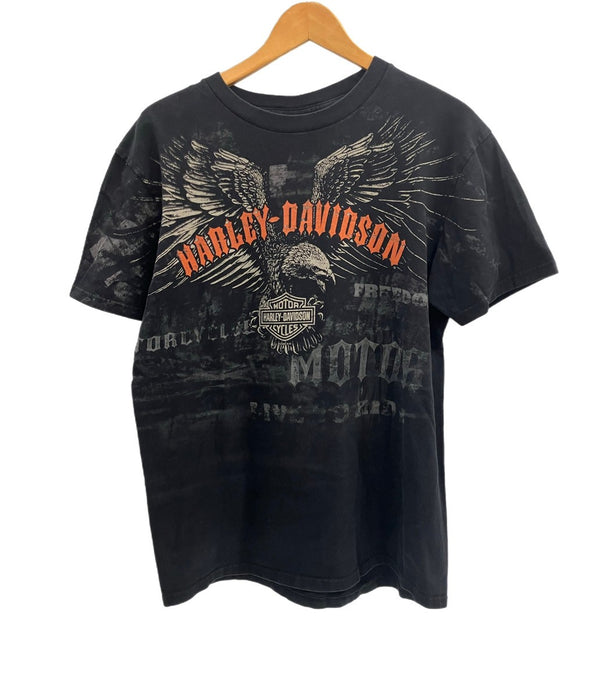 ハーレーダビッドソン Harley-Davidson 00's MORTERCYCLE イーグル モーターサイクル バイク バーアンドシールドロゴ ダイス 両面 プリント Tシャツ ブラック Lサイズ 101MT-4535