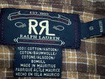 ダブルアールエル RRL 90s 三ツ星タグ SHIRT ステンカラー フロントボタン 胸ポケット ヴィンテージ VINTAGE ラルフローレン RALPH LAUREN コットン モーリシャス製 BROWN 茶色  長袖シャツ チェック ブラウン Sサイズ 104MT-2028