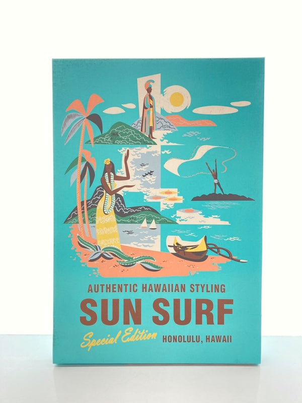 サンサーフ SUN SURF ALOHA SHIRT アロハシャツ 開襟 オープンカラー HAUOLI MANAWA ハウオリマナワ ブルー系  SS37151 半袖シャツ 総柄 ブルー Mサイズ 104MT-97