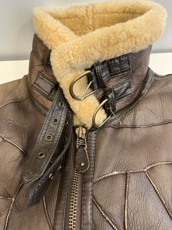 レザーアイテム Leather B-3フライトジャケット ベスト シープスキン 羊革 パッチワーク ムートンベスト 411073 ベスト ブラウン Mサイズ 101MT-5412