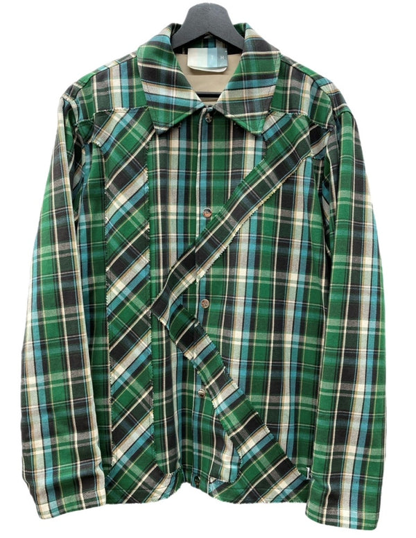キス KITH 23SS PLAID INITIAL プレイド イニシャルK ライトアウター フロントボタン スナップボタン ステンカラー GREEN 緑 23-011-060-0007-1-0 ジャケット チェック グリーン Mサイズ 104MT-1903