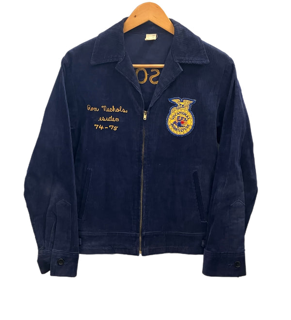 ヴィンテージ vintage 70s 70's 70年代 FFA NATIONAL アメリカ国立農業学校 古着 ファーマーズジャケット FFA JACKET コーデュロイ TALON ZIP Lot100 LONG 36 ジャケット ネイビー Mサイズ 101MT-2933