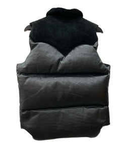 ロッキーマウンテンフェザーベッド Rocky Mountain Featherbed Leather Down Vest フルレザー ダウンベスト スウェード切替 黒 450-442-04 ベスト 無地 ブラック 104MT-2234