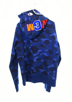 ア ベイシング エイプ A BATHING APE Shark Full Zip Hoodie シャーク フルジップ フーディー BLUE CAMO ブルーカモ シャークパーカー  パーカ カモフラージュ・迷彩 ネイビー LLサイズ 103MT-474