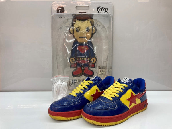 アベイシングエイプ A BATHING APE × DC COMICS コミックス BAPESTA SUPERMAN ベイプスタ スーパーマン MARVEL ローカット シューズ 黄 青  FS-001 メンズ靴 スニーカー ブルー 26.5cm 104S-997