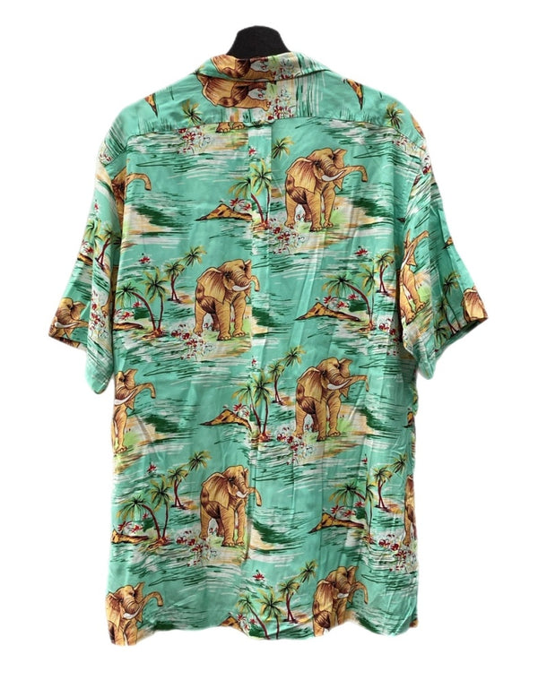 ラルフローレン RalphLauren OPEN COLLAR SHIRT オープン カラー シャツ CALDWELL アロハ ハワイアン 半袖 開襟 緑 半袖シャツ 総柄 グリーン Lサイズ 104MT-1709