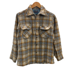 ペンドルトン PENDLETON 70's 70年代 ウール チェックシャツ ボードシャツ  ネルシャツ 開襟 オープンカラー ボックス vintage ヴィンテージ MADE IN USA アメリカ製  長袖シャツ ベージュ Mサイズ 101MT-5361