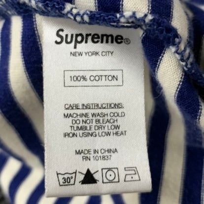 シュプリーム SUPREME 15aw Supreme Striped Logo L/S Top ロンT ネイビー Mサイズ 201MT-4329
