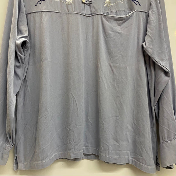 【曜日割引対象外】 ヴィンテージ vintage 50's WESTWARD-HO 刺繍 オープンカラーシャツ 長袖シャツ ブルー Mサイズ 201MT-4885 VB