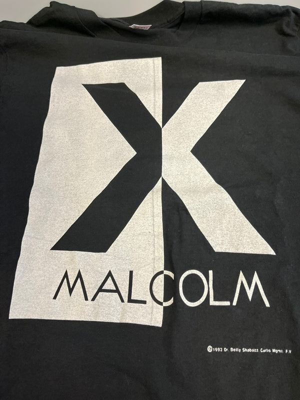 US US古着 90s 90's USA製 ©1992 MALCOLM X MOVIE Tシャツ マルコム X プリントT フルーツボディー シングルステッチ ヴィンテージ 黒 Tシャツ ブラック Lサイズ 101MT-5321