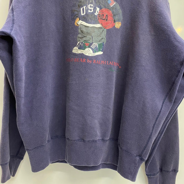 【曜日割引対象外】 ラルフローレン POLO RALPH LAUREN 90's 00's ポロベア バスケ 香港製 パーカ ネイビー Sサイズ 201MT-4527 VB