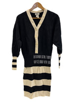 カンサイヤマモト KANSAI YAMAMOTO 山本寛斎 ヴィンテージ ニットワンピース ボーダー Vネック ドッキングデザイン 日本製 レトロ ワンピース ブラック Mサイズ 101LT-167