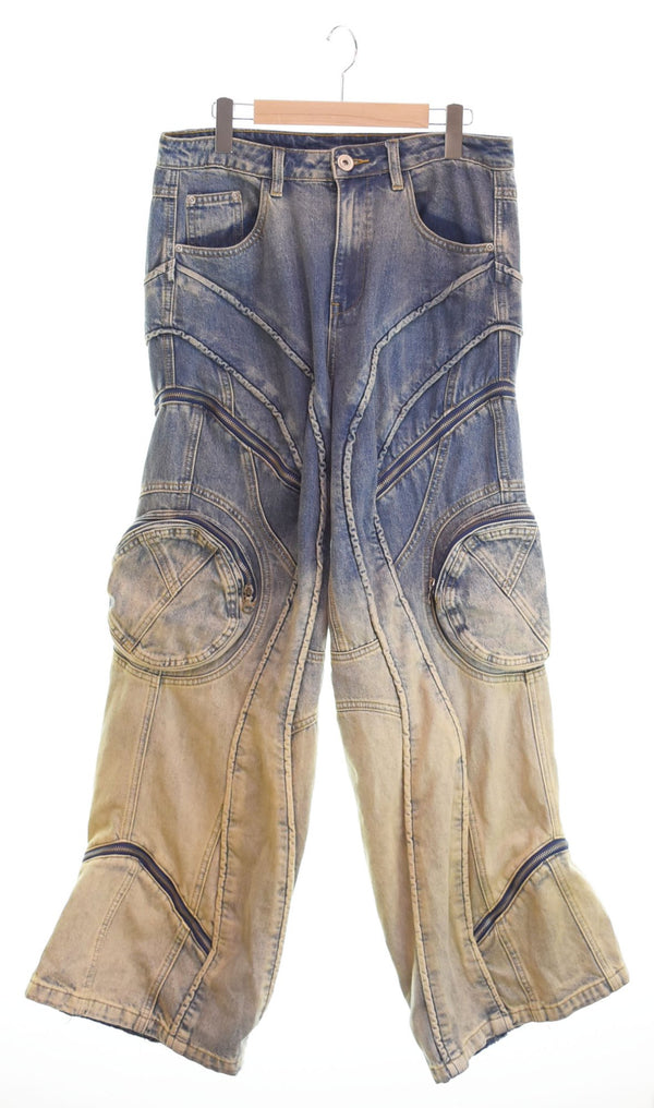 パーソンソール PERSON SOUL 23AW ウォッシンググラデーションデニム ジーンズ ギミック Y2K テック系 デニム ブルー LLサイズ 103MB-448