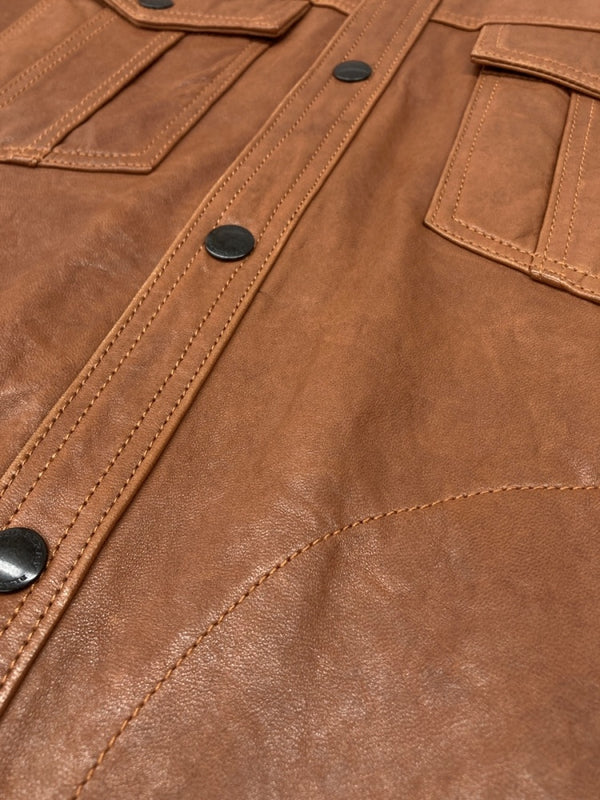 バーバリー Burberry BLACK LABEL LEATHER JACKET レザー ジャケット 革ジャン 裏地チェック ボタン アウター 茶 D1F09-408-54 ジャケット 無地 ブラウン Mサイズ 104MT-1700