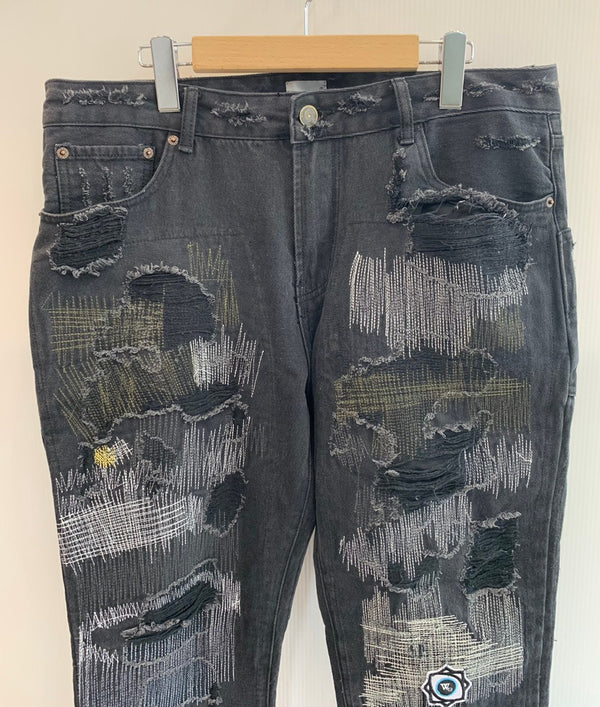 ワナ WANNA L.F.S.E 55 Distressed JEANS デニム 刺繍 ブラック 2サイズ 201MB-657