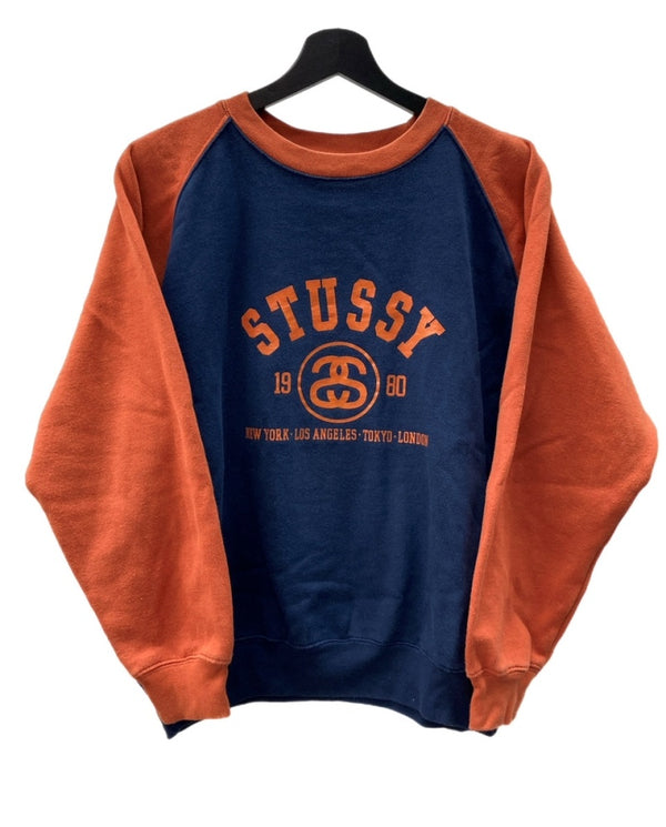 ステューシー STUSSY OLD 紺タグ ラグラン スウェット トレーナー アーチロゴ 紺 スウェット ロゴ ネイビー Sサイズ 104MT-2036