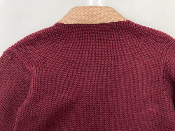 ヴィンテージ vintage 40s~ 40年代 レタードカーディガン ロングリブ ニット セーター えんじ 生成り カーディガン ライン ワインレッド 104MT-1904