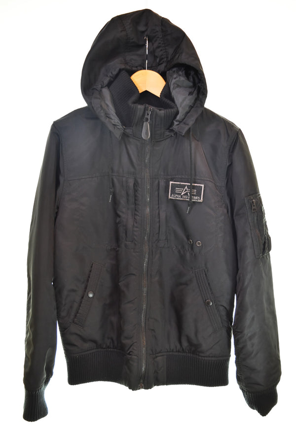 アルファ ALPHA INDUSTRIES HOODED RIB JACKET フライトジャケット TA1260-001 ジャケット ブラック Lサイズ 103MT-3401