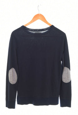 ナンバーナイン NUMBER (N)INE エルボーパッチ ニット MILK&COOKIES ロゴプリント 3 セーター ネイビー 103MT-2708