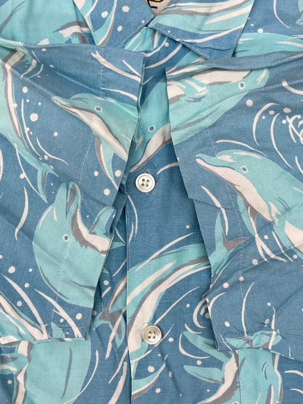 ヒステリックグラマー HYSTERIC GLAMOUR 80s 90s OPEN COLLAR SHIRT オープン カラー シャツ ハワイアン アロハ イルカ アーカイブ 開襟 半袖 青 0140 半袖シャツ 総柄 ブルー 104MT-1893