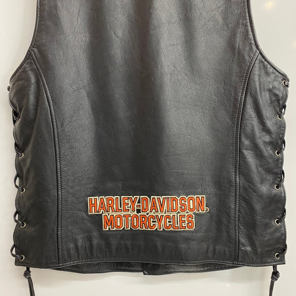 【曜日割引対象外】 ハーレーダビッドソン HARLEY DAVIDSON レザーベスト ベスト ブラック Sサイズ 201MT-3960 VB