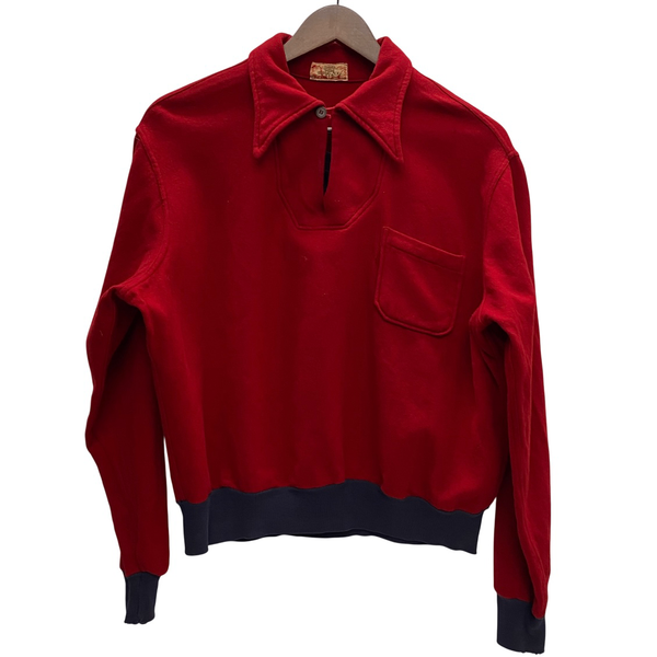 【曜日割引対象外】 ヴィンテージ vintage 40's BRENT ウール プルオーバー ポロシャツ スウェット レッド Lサイズ 201MT-4576 VB