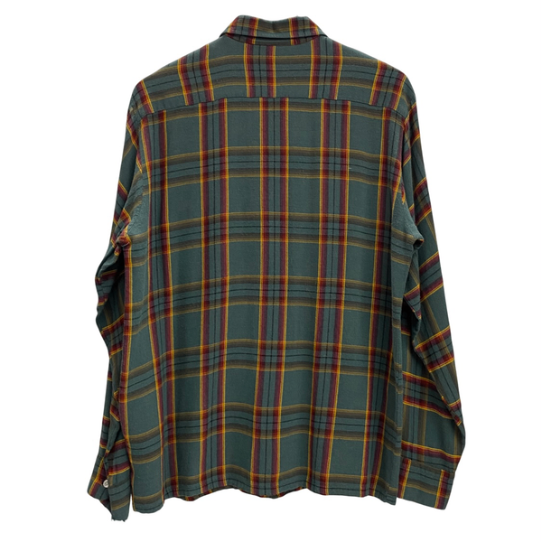 【曜日割引対象外】 ヴィンテージ vintage 60's 70's D'AVELLA USA製 レーヨン チェックシャツ 長袖シャツ グリーン Mサイズ 201MT-4268 VB