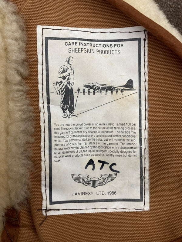 アビレックス AVIREX B-3 MOUTON FLIGHT JACKET ムートン フライト ジャケット ボア ジップアップ 軍物 アウター 茶 33H5595 サイズ 40 ジャケット 無地 ブラウン 104MT-1711