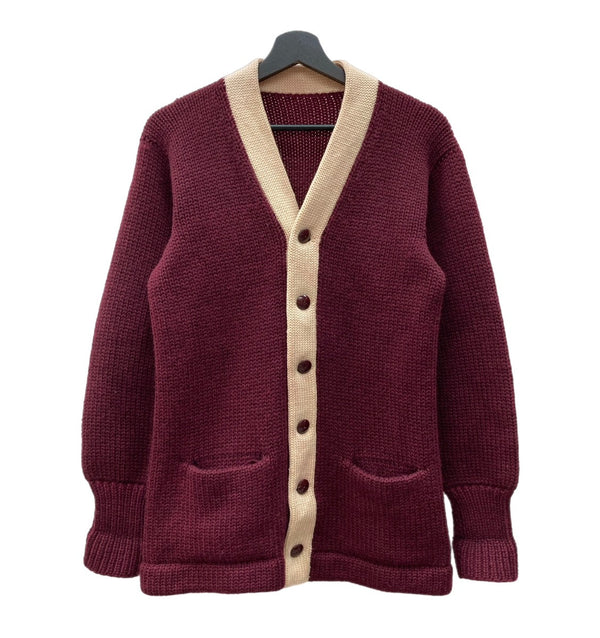 ヴィンテージ vintage 40s~ 40年代 レタードカーディガン ロングリブ ニット セーター えんじ 生成り カーディガン ライン ワインレッド 104MT-1904