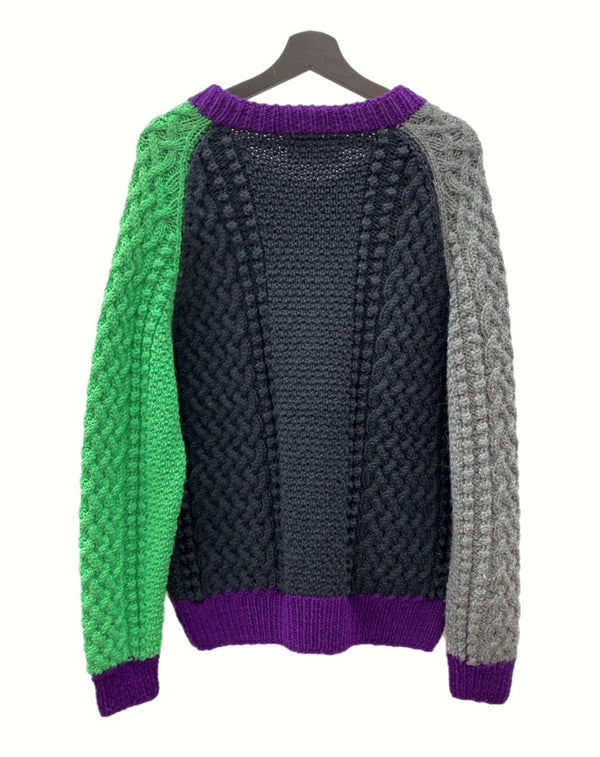 インバーアラン INVERALLAN 4A Golfer Cardigan ゴルファー カーディガン クレイジーパターン ニット セーター ケーブル ハンドニット カーディガン 無地 マルチカラー 104MT-1121