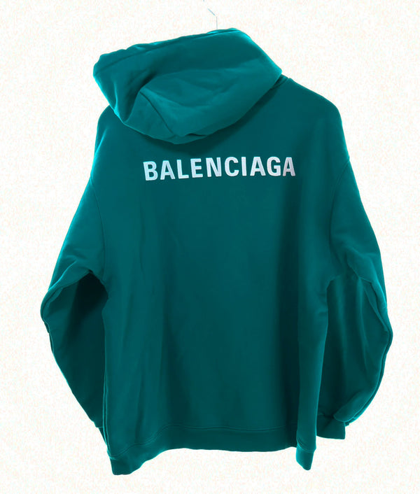 バレンシアガ BALENCIAGA  21SS MIDIUM FIT HOODIE ミディアム フィット フーディ ロゴ プルオーバー WARDROBE  600583 パーカ グリーン Mサイズ 103MT-1730