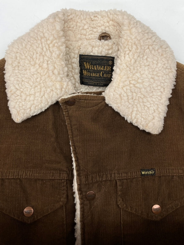 ラングラー Wrangler RANCH COAT ランチ コート 裏ボア コーデュロイ ボタン アウター ジャケット Wrange Coat 茶 ジャケット ロゴ ブラウン Sサイズ 104MT-1715