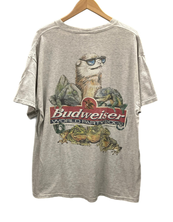 ヴィンテージ vintage 90s 90's DELTA Budweiser WORLD PARTY 2000 ©1999 バドワイザー カエル フロッグ FLOG XL Tシャツ グレー LLサイズ 101MT-2959