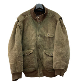 ラルフローレン RalphLauren 90s 90年代 Suede Leather Jacket スウェード レザー ジャケット ボア ジャケット 無地 カーキ Lサイズ 104MT-2237