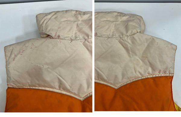 パウダーホーン マウンテニアリング POWDERHORN MOUNTAINEERING  70's~80’s 70~80年代 ハイネック ダウンベスト ウエスタンヨーク 2トーン 切替デザイン VINTAGE ヴィンテージ ベスト オレンジ Sサイズ 101MT-4623