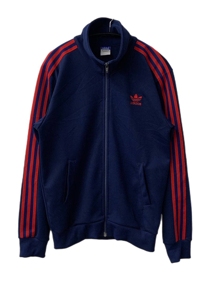 曜日割引対象外】 アディダス adidas 70s 西ドイツ製 トレフォイル デサント トラックジャケット ジャージ ロゴ ネイビー 3サイズ  201MT-2573 | 古着通販のドンドンサガール