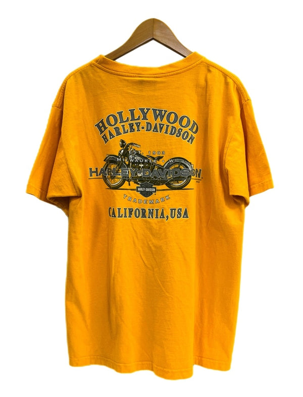 ハーレーダビットソン Harley-Davidson 00s 00's ©2004 バイク バイカー モーターサイクル バックプリント アメリカ製 MADE IN USA US古着 黄色 Tシャツ イエロー Lサイズ 101MT-4527