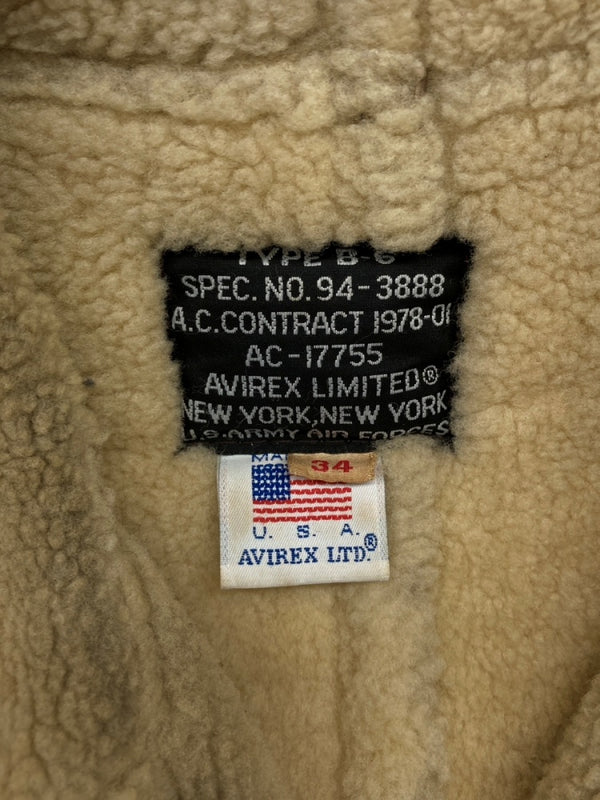 アビレックス AVIREX B-6 FLIGHT JACKET フライト ジャケット ムートン ボア ボンバー ジップアップ 軍用 アウター 茶 サイズ 34 ジャケット 無地 ブラウン 104MT-1810