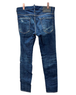 ディースクエアード DSQUARED2 22AW SLIM JEANS スリム ジーンズ デニム パンツ ダメージ加工 ボタンフライ 紺 ワンポイント S74LB1152 S30342 デニム ネイビー サイズ46 104MB-393