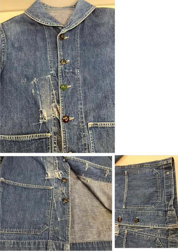 ミリタリー MILITARY 50’s 50年代 Vintage ヴィンテージ US NAVY アメリカ軍 デニム ショールカラー ヘチマ襟 カバーオール - ジャケット ブルー 101MT-4177