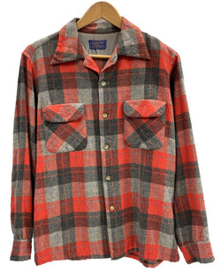 ペンドルトン PENDLETON ヴィンテージ Vintage 50s ウールチェックシャツ エルボーパッチ 開襟 オープンカラー 長袖シャツ グレー Lサイズ 101MT-3321