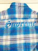 シュプリーム SUPREME Lined Flannel Snap Shirt バックロゴ チェック柄 裏ボア フランネル スナップボタン シャツ シャツジャケット XL ジャケット ブルー LLサイズ 101MT-3686