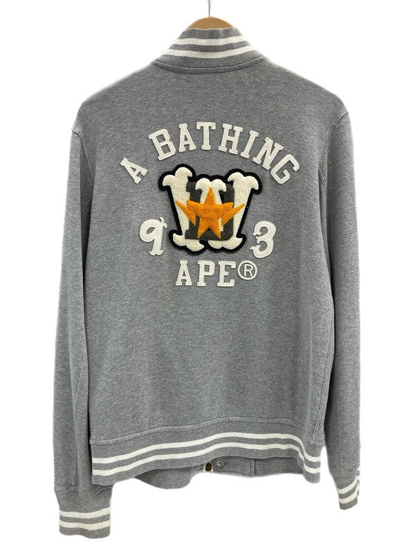 ア ベイシング エイプ A BATHING APE ロゴ刺繍 ワッペン スナップジャケット スウェット ジャケット グレー Mサイズ 101MT-3586