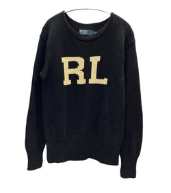 ラルフローレン RalphLauren RL ロゴ エルボーパッチ セーター コットンニット 黒 セーター ブラック Lサイズ 101MT-3124