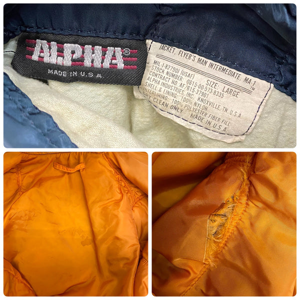 【曜日割引対象外】 アルファ インダストリーズ ALPHA INDUSTRIES 80's 旧タグ USA製 MA-1 フライトジャケット ジャケット ネイビー Lサイズ 201MT-4431 VB
